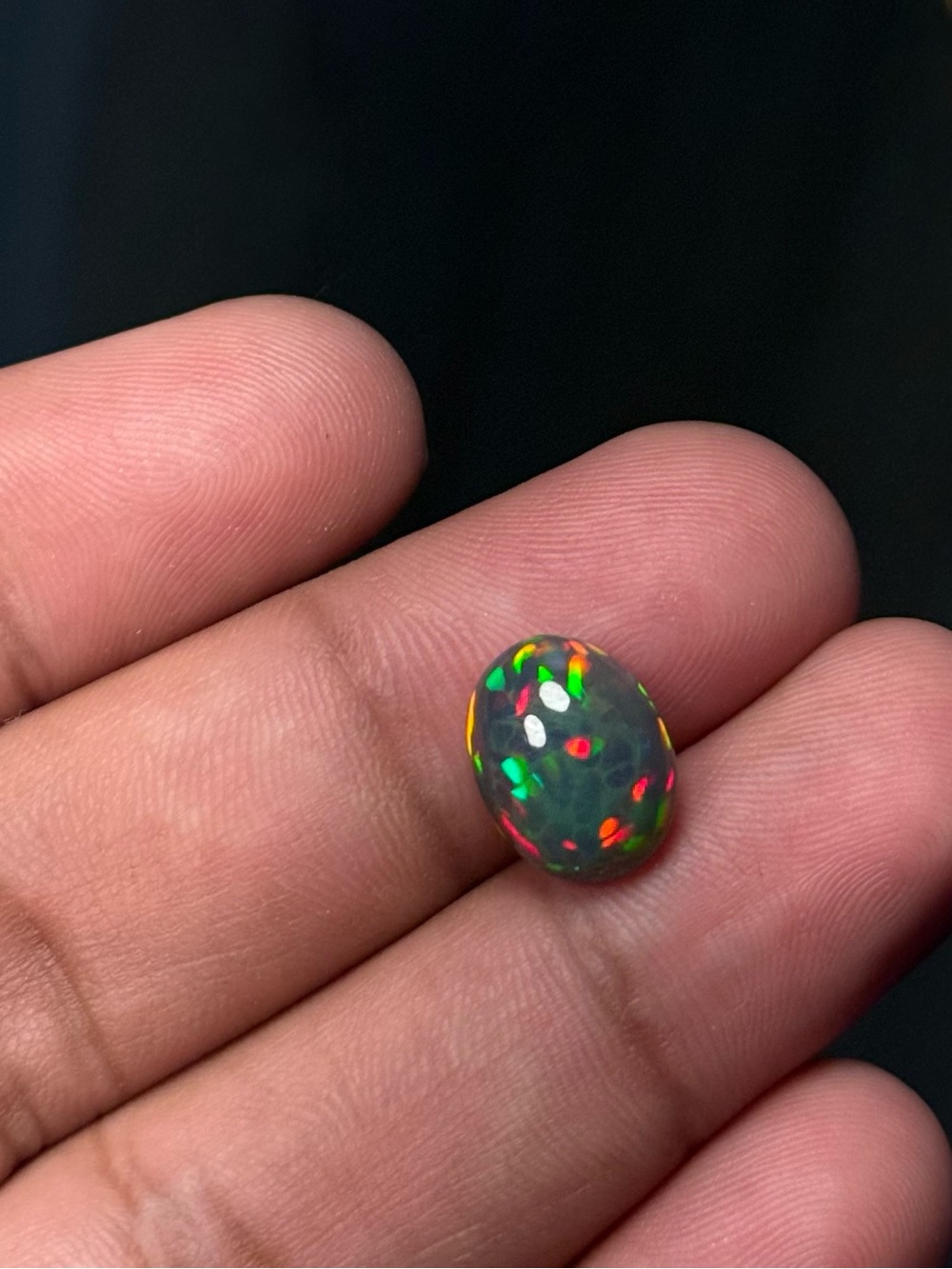 Natural Ethiopian Black Opal – 3.40 Ct Oval Cabochon Loose Gemstone